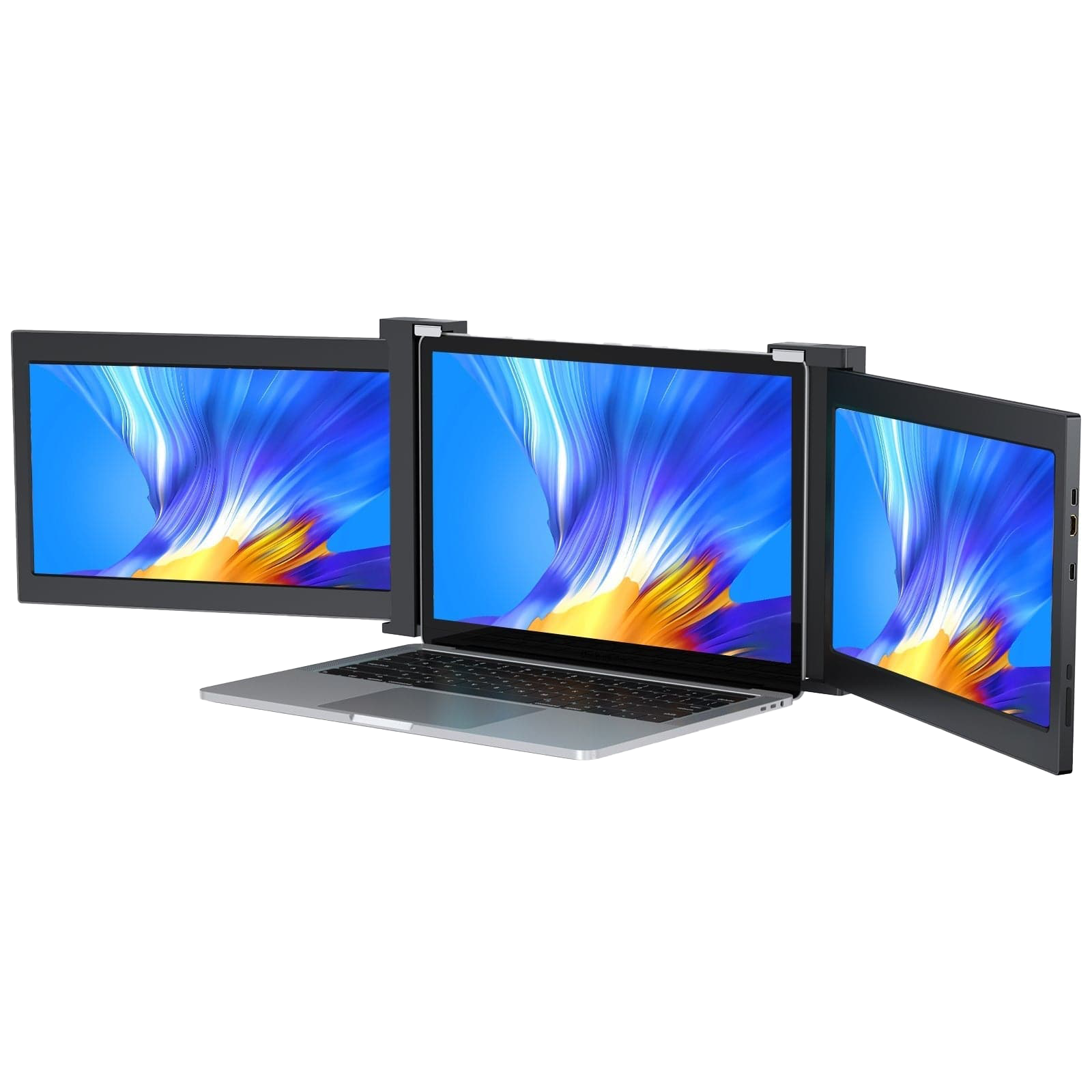 Triple Screen Laptop Monitor, 12'' Portable Monitor for Laptop 1080P FHD  IPS with Type-C/HDMI/USB-A, Plug-Play Laptop Monitor Screen Extender for